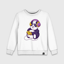 Свитшот хлопковый детский Панда в наушниках с геймпадом, цвет: белый