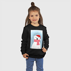 Свитшот хлопковый детский Мультяшный белый медведь в красной шапке с шарфом, цвет: черный — фото 2