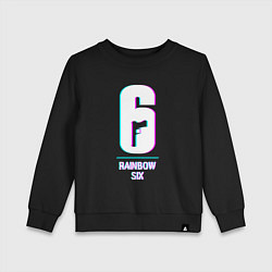 Свитшот хлопковый детский Rainbow Six в стиле glitch и баги графики, цвет: черный