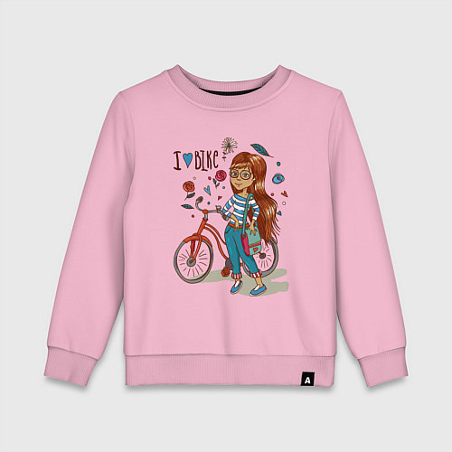 Детский свитшот Девушка с велосипедом / Светло-розовый – фото 1