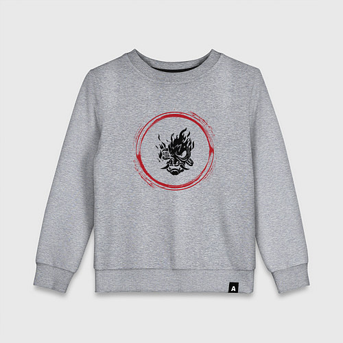 Детский свитшот Символ Cyberpunk 2077 и красная краска вокруг / Меланж – фото 1