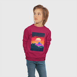 Свитшот хлопковый детский Синтвейв горы на закате, цвет: маджента — фото 2