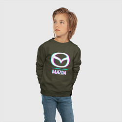 Свитшот хлопковый детский Значок Mazda в стиле glitch, цвет: хаки — фото 2