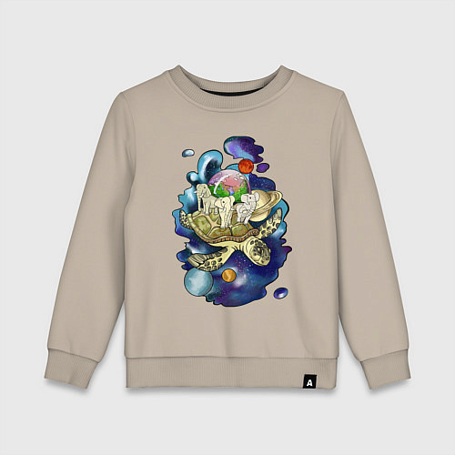 Детский свитшот Плоская земля - мир на черепахе / Миндальный – фото 1