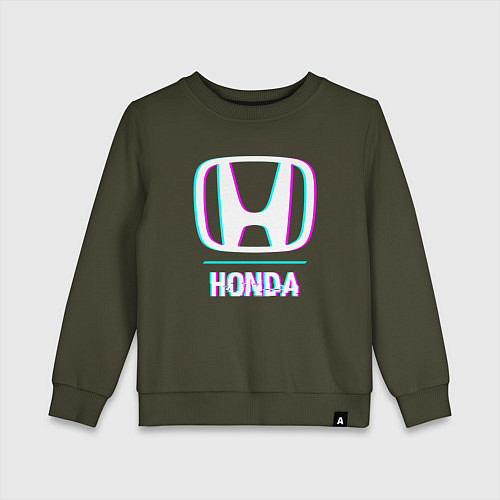 Детский свитшот Значок Honda в стиле glitch / Хаки – фото 1