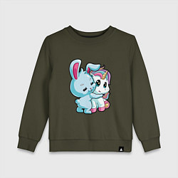 Свитшот хлопковый детский Кролик и единорог, цвет: хаки
