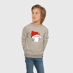 Свитшот хлопковый детский Игра в снежки - белый котик, цвет: миндальный — фото 2