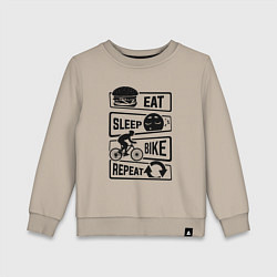 Свитшот хлопковый детский Eat sleep bike repeat art, цвет: миндальный