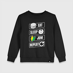 Свитшот хлопковый детский Eat sleep JDM repeat, цвет: черный