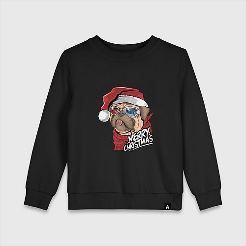 Детский свитшот Pug merry christmas / Черный – фото 1