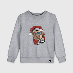 Свитшот хлопковый детский Pug merry christmas, цвет: меланж