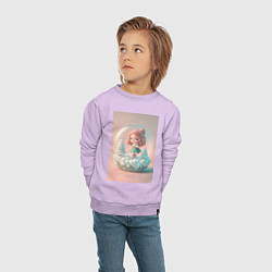 Свитшот хлопковый детский Милая девочка-куколка с стеклянном Новогоднем шаре, цвет: лаванда — фото 2