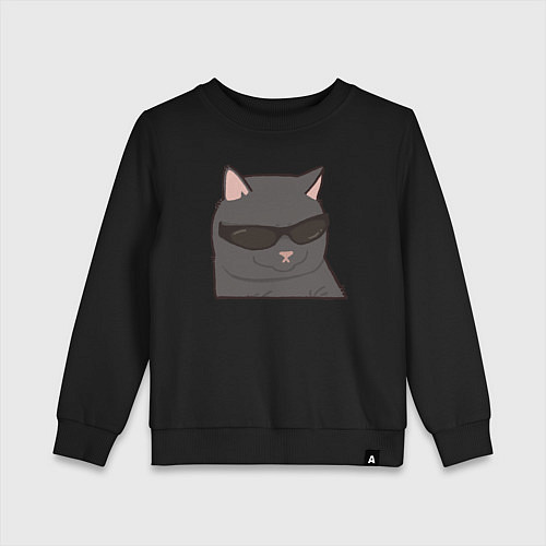 Детский свитшот Серый котик в очках / Черный – фото 1