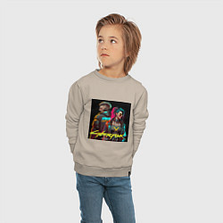 Свитшот хлопковый детский Пара в стиле Киберпанк, цвет: миндальный — фото 2