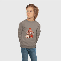 Свитшот хлопковый детский Щенок в зимней шапке и с кофе, цвет: утренний латте — фото 2