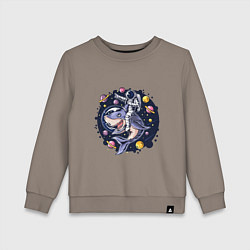 Свитшот хлопковый детский Астронавт катается на акуле в космосе, цвет: утренний латте