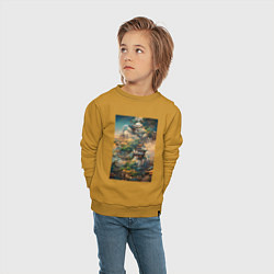 Свитшот хлопковый детский Фантастический пейзаж, цвет: горчичный — фото 2