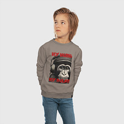 Свитшот хлопковый детский Обезьяна слушает музыку, цвет: утренний латте — фото 2