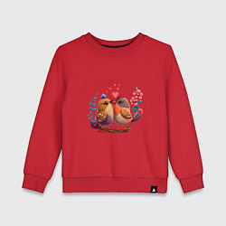 Свитшот хлопковый детский Влюбленные птички арт, цвет: красный