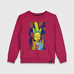 Свитшот хлопковый детский Bart and blue cat - neural network - fantasy, цвет: маджента