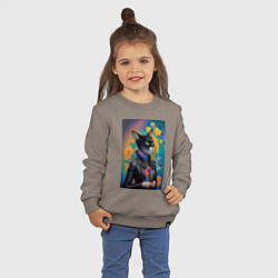 Свитшот хлопковый детский Чёрная модница в кожаной куртке - нейросеть, цвет: утренний латте — фото 2