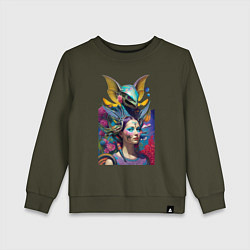 Свитшот хлопковый детский Girl and alien - neural network - art, цвет: хаки