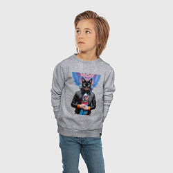 Свитшот хлопковый детский Модная чёрная кошечка в кожаной куртке, цвет: меланж — фото 2