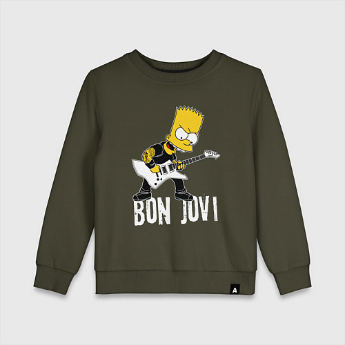 Детский свитшот Bon Jovi Барт Симпсон рокер / Хаки – фото 1