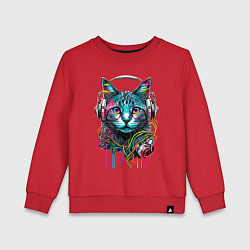 Свитшот хлопковый детский Кот меломан, цвет: красный