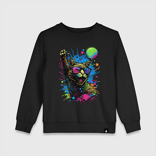 Детский свитшот Кот тусовщик / Черный – фото 1