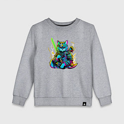 Свитшот хлопковый детский Кот самурай - неон, цвет: меланж