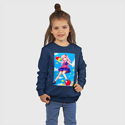 Свитшот хлопковый детский Аниме девочка с розовыми волосами, цвет: тёмно-синий — фото 2