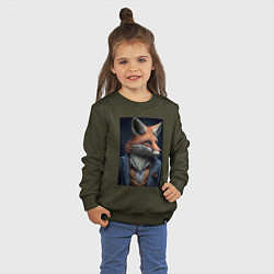 Свитшот хлопковый детский Лис в пиджаке, цвет: хаки — фото 2