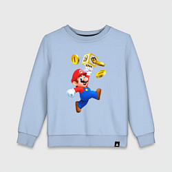 Свитшот хлопковый детский Марио сбивает монетки, цвет: мягкое небо