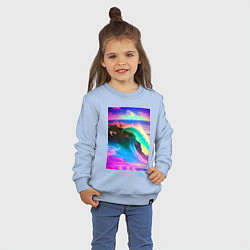 Свитшот хлопковый детский Неоновая волна - тихий океан, цвет: мягкое небо — фото 2