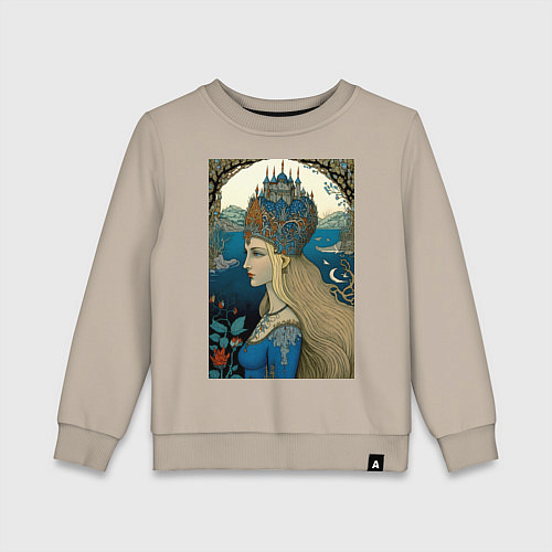Детский свитшот Царевна-Лебедь - нейросеть / Миндальный – фото 1