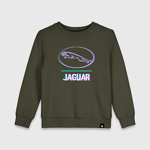 Детский свитшот Значок Jaguar в стиле glitch / Хаки – фото 1