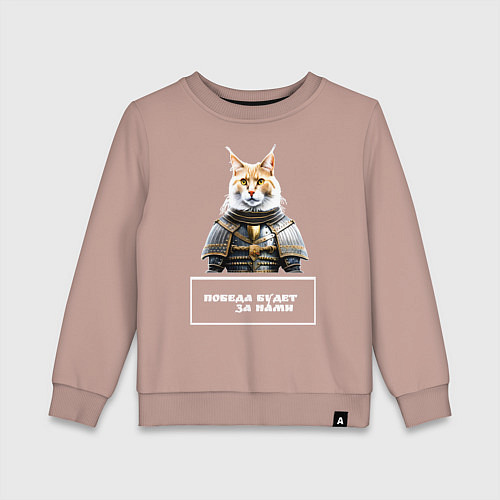Детский свитшот Кот мейн-кун в доспехах / Пыльно-розовый – фото 1