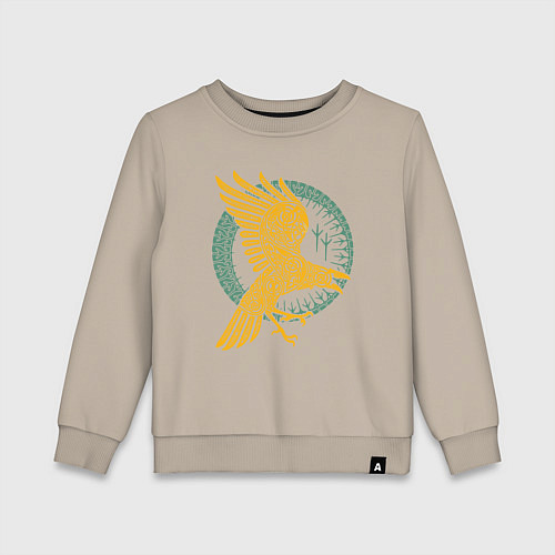 Детский свитшот Тотем Ворон - знак мудрости / Миндальный – фото 1