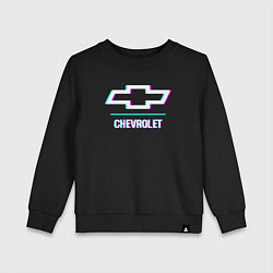 Свитшот хлопковый детский Значок Chevrolet в стиле glitch, цвет: черный