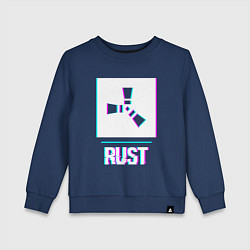 Свитшот хлопковый детский Rust в стиле glitch и баги графики, цвет: тёмно-синий