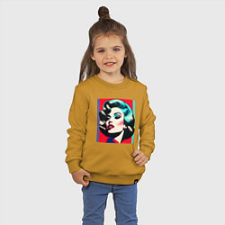 Свитшот хлопковый детский Поп-арт портрет женщины, цвет: горчичный — фото 2