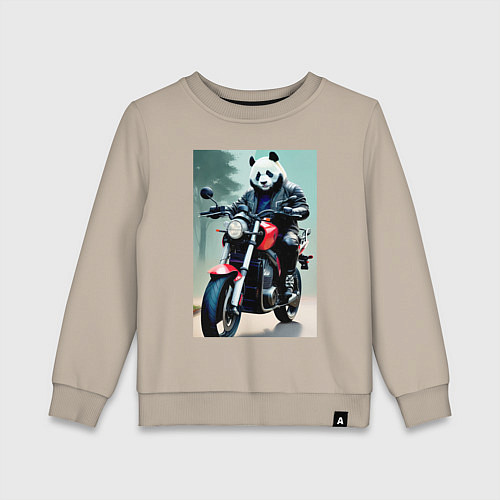 Детский свитшот Panda - cool biker / Миндальный – фото 1