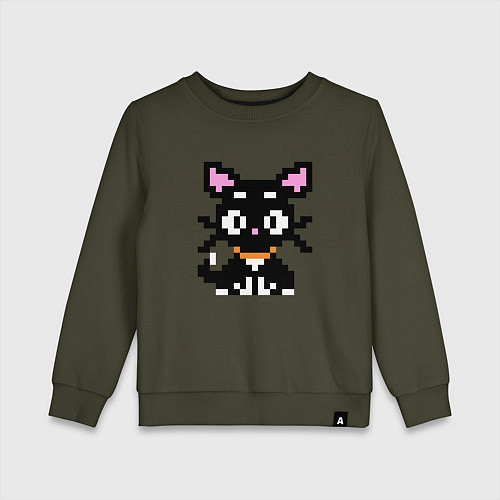 Детский свитшот Пиксельная кошка / Хаки – фото 1