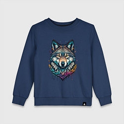 Свитшот хлопковый детский Лесной яркий волк, цвет: тёмно-синий