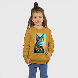 Свитшот хлопковый детский Модный котик - нейросеть, цвет: горчичный — фото 2