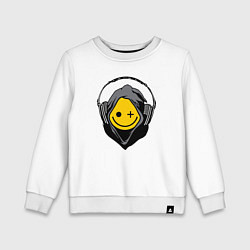 Свитшот хлопковый детский Смайлик в наушниках smiley face in headphones, цвет: белый