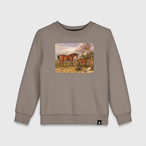 Детский свитшот Две лошади и две собаки / Утренний латте – фото 1
