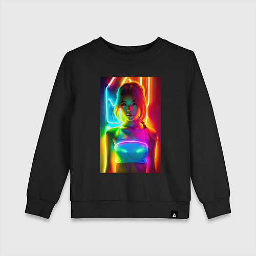 Детский свитшот Japanese girl - neon glow - neural network / Черный – фото 1