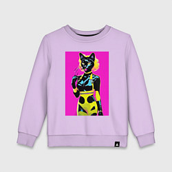 Свитшот хлопковый детский Black cat - fashionista - pop art - neural network, цвет: лаванда